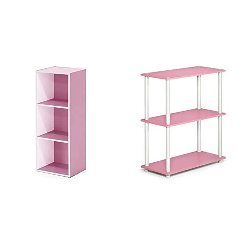 

3-Tier Sturdy Bookcase & Display Rack White/Pink Bedroom Study Adult 9.25"D x 9.25"W x 47.2"H Easy Assembly & Holds 25 lbs Shelf