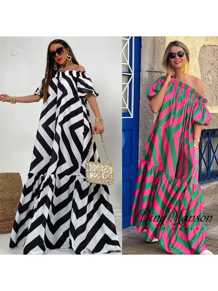 2023 Women's New Fashion Sexy Loose Fit Large One Shoulder Printed Flare Sleeves Women's Medium Length Dress Casual Street Dress
2023 Women's New Fashion Sexy Loose Fit Large One Shoulder Printed Flare Sleeves Women's Medium Length Dress Casual Street Dress