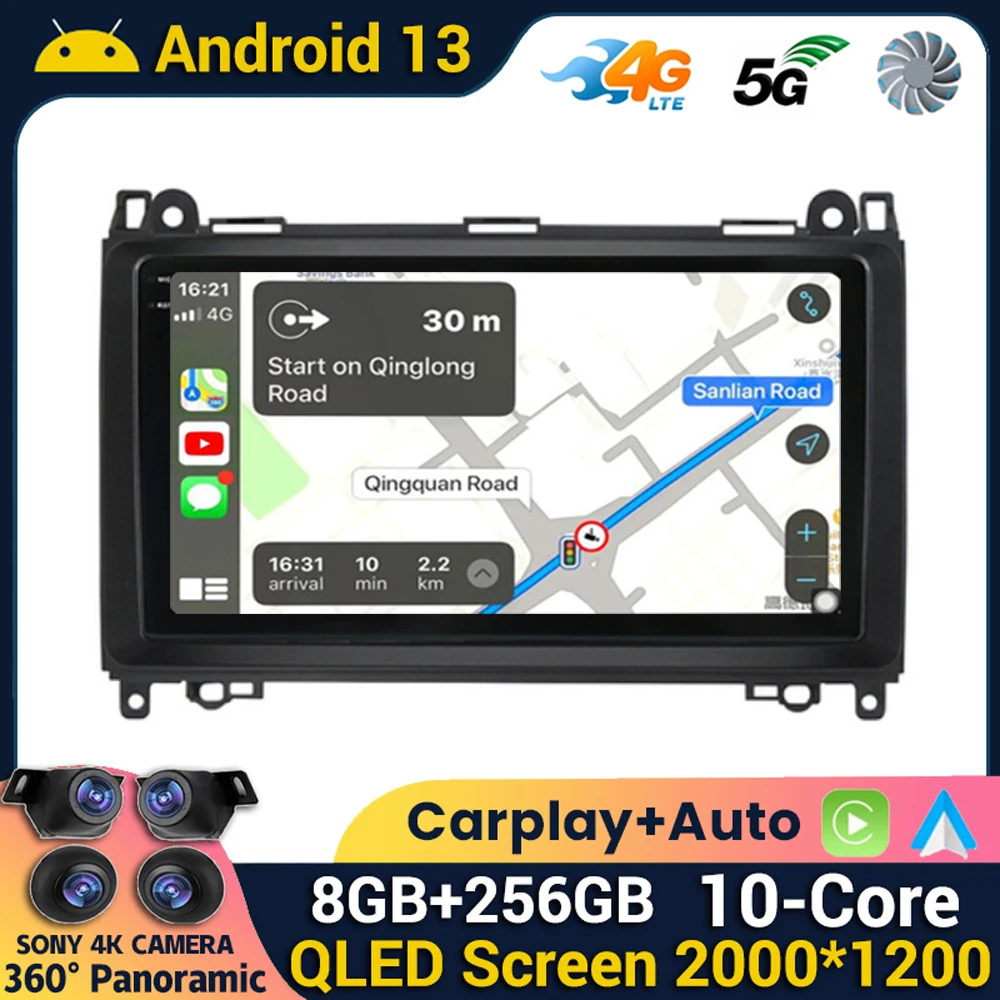 

Магнитола на Android 13 для Mercedes Benz B200 Sprinter W906 W639 AB Class W169 W245 Viano Vito, автомобильный радиоприемник, мультимедийный видеоплеер с GPS Carplay