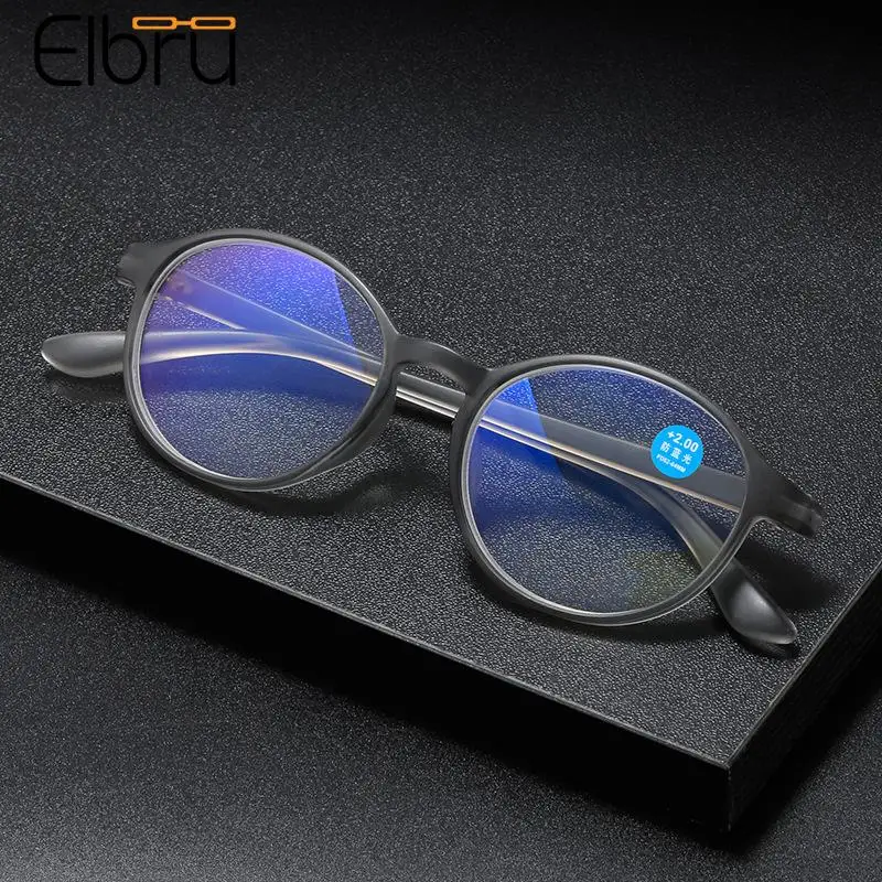 

Elbru Anti Blue Light Round Reading Glasses Women Men Ultralight TR90 Presbyopia Eyeglasses Unisex HD Hyperopia Eyewear 0+1+2+4