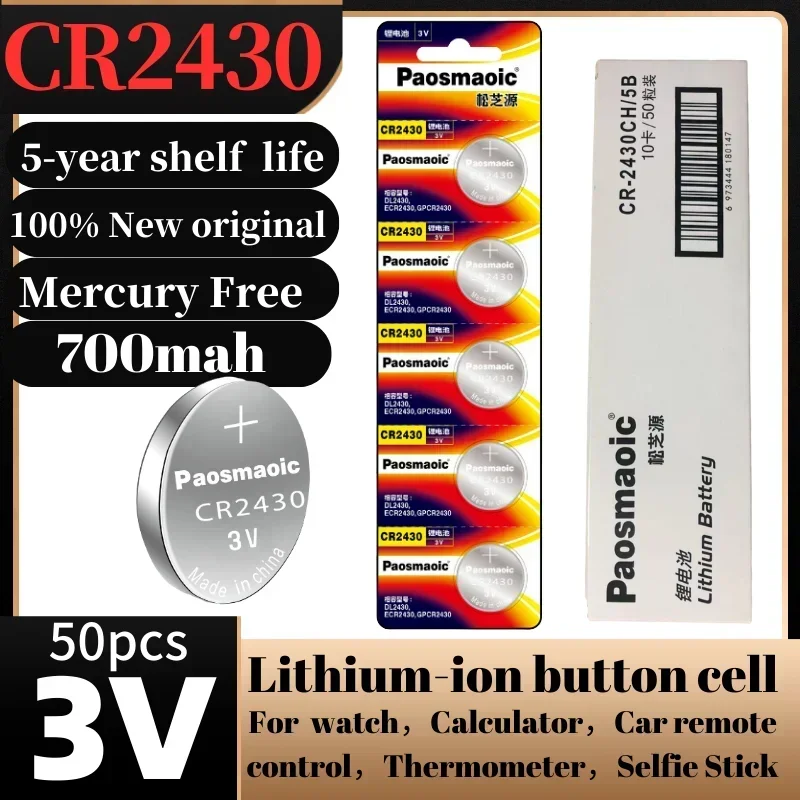 50pcs CR 2430 3V Lithium Buttton Cell cr2430 Battery For Car Remote Control Clock Motherboard Watch DL2430 BL2430
50pcs CR 2430 3V Lithium Buttton Cell cr2430 Battery For Car Remote Control Clock Motherboard Watch DL2430 BL2430