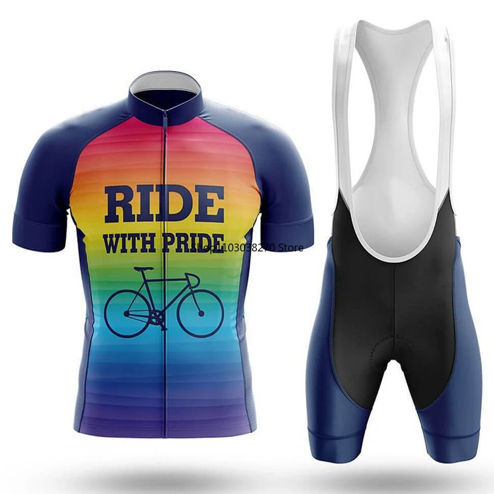 

Ride With Pride Cycling Set Bib Shorts Bike Jersey Bicycle Shirt Short Sleeve Clothes Cycle Downhill MTB Mountain Suit