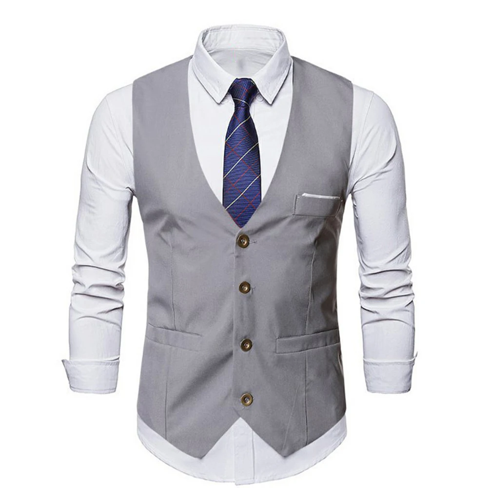 

Male Vest Mens Waistcoat Slight Stretch Solid Color Tank Top V Neck Without Tie Button Up Sleeveless Formal Comfy