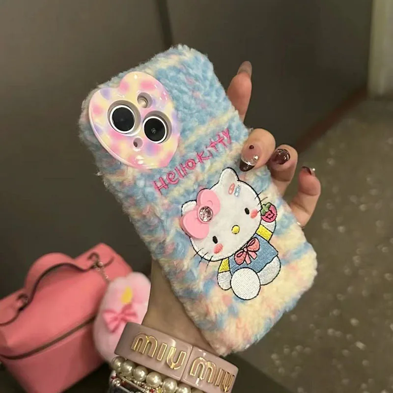 

Аниме Sanrio Плюшевые аксессуары Hello Kitty милые Мультяшные милые Iphone131211 15Promax14 противоударные Игрушки для девочек подарок