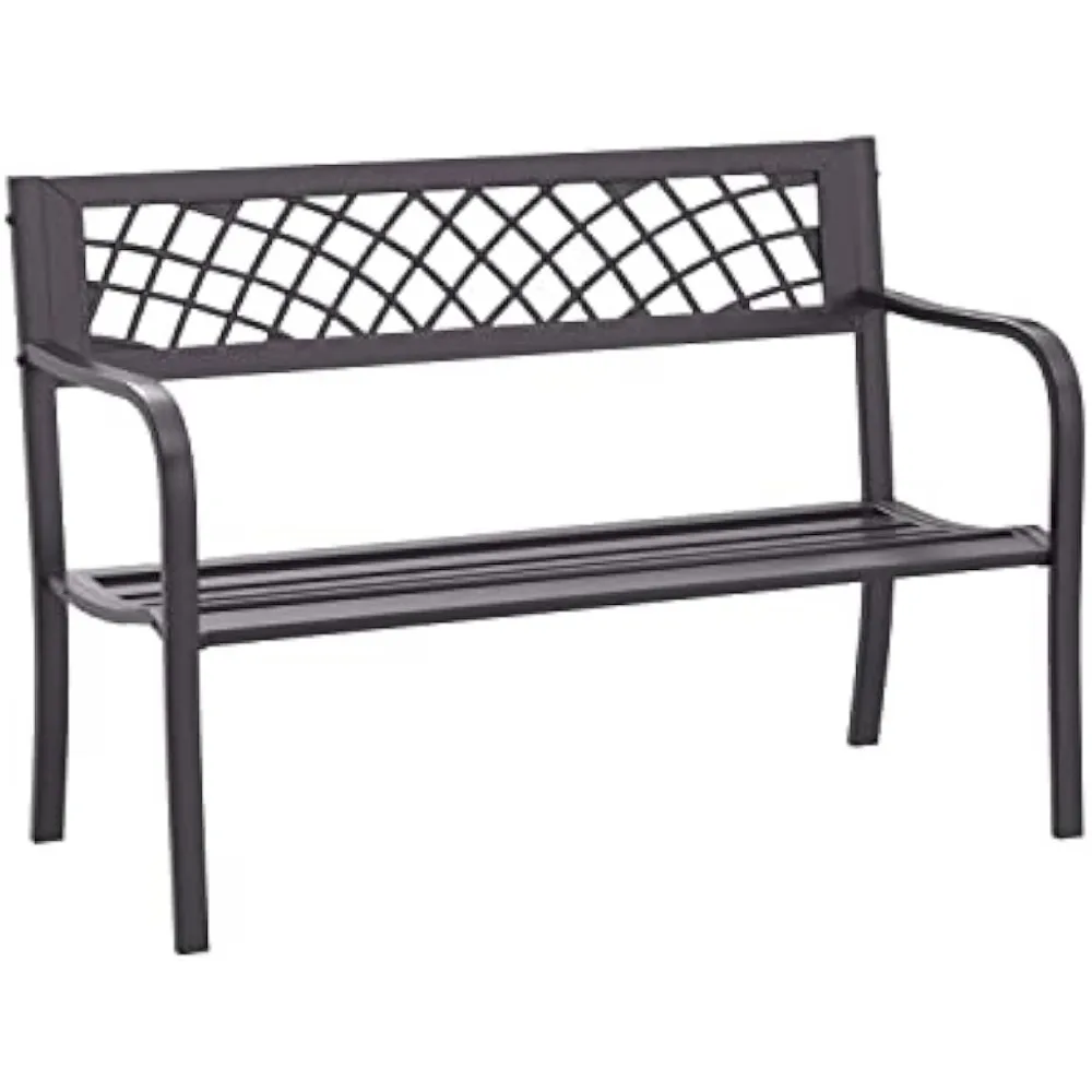 

Outdoor Garden Benches Patio Metal Park Bench With Armrests Sturdy Steel Frame Furniture for Yard Porch Work Entryway Black