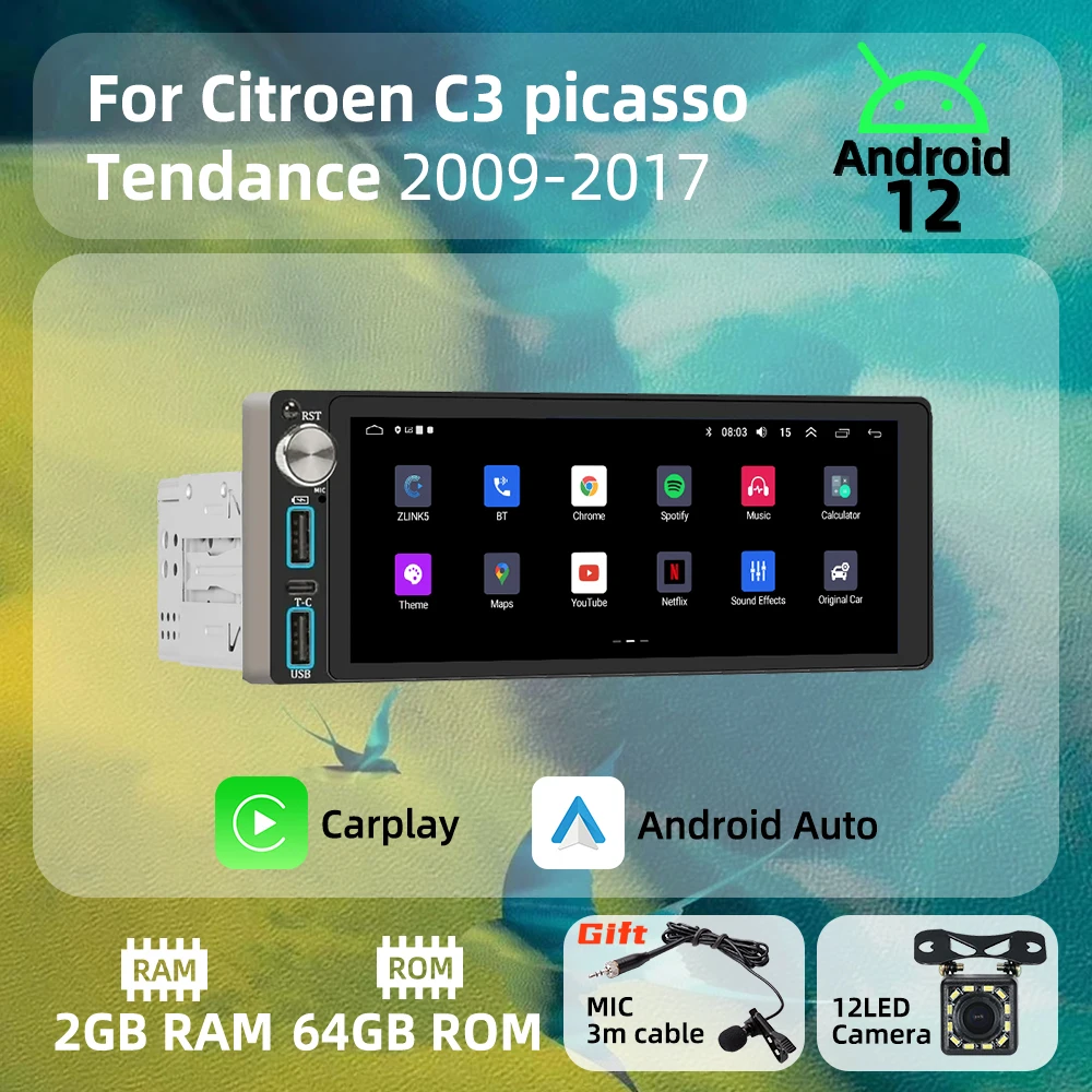 

6.86" Screen Android Car Multimedia for Citroen C3 Picasso Tendance 2009-2017 1 Din Radio Stereo Head Unit Autoradio Carplay GPS