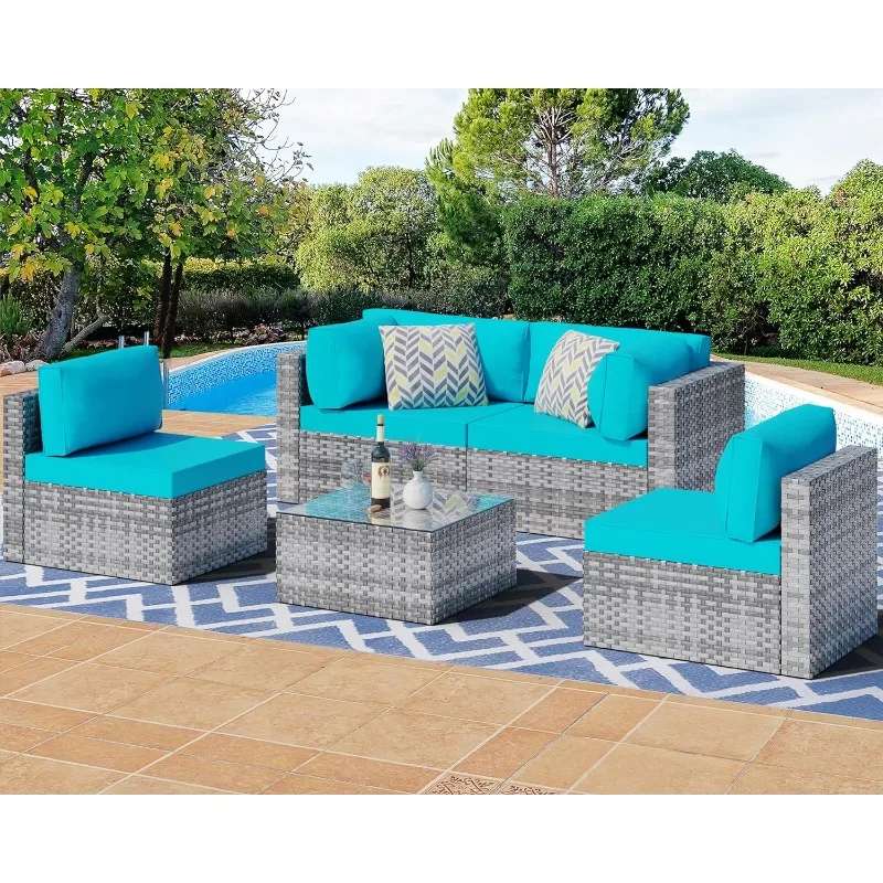 5 Pieces Outdoor Patio Sectional Sofa Couch, Silver Gray PE Wicker Furniture Conversation Sets with Washable Cushions & Glass
5 Pieces Outdoor Patio Sectional Sofa Couch, Silver Gray PE Wicker Furniture Conversation Sets with Washable Cushions & Glass