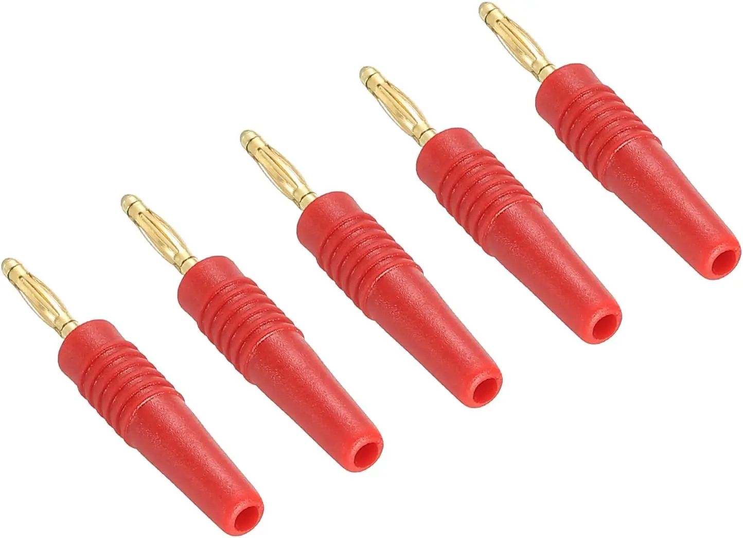 

5 Pack Banana Plugs Connector Solder Type Speaker Banana Plugs 2mm Gold-Plated Copper Red for Speaker Wires,