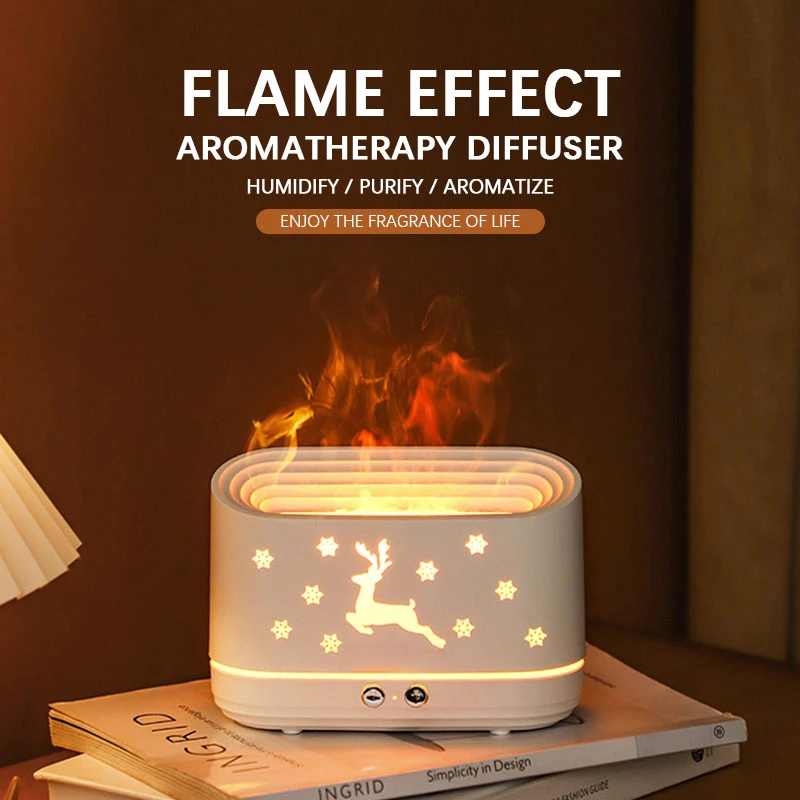 

300Ml Air Humidifier Simulate Flames Bedroom Aroma Diffuser With Warm Night Light For Home Aromatherapy Humidifiers Diffusers