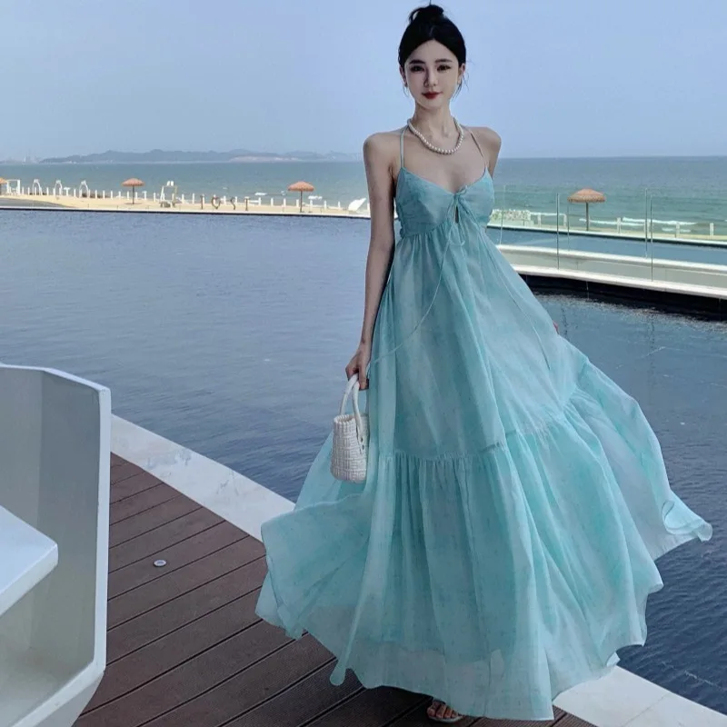 Fengxin Purple Mint Green V-neck Hanging Neck Strap Dress Long Dress Summer Beach Vacation Fairy Dress
Fengxin Purple Mint Green V-neck Hanging Neck Strap Dress Long Dress Summer Beach Vacation Fairy Dress