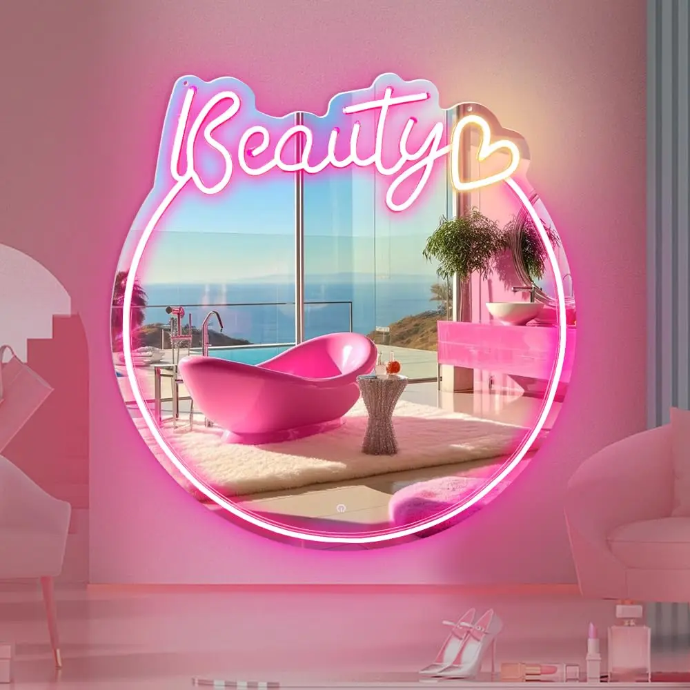 Beauty Neon Sign Mirror for Wall Decor Art Gorgeous Neon Mirror Light for Girl's Room Dresser Warm White Mirror Light
Beauty Neon Sign Mirror for Wall Decor Art Gorgeous Neon Mirror Light for Girl's Room Dresser Warm White Mirror Light