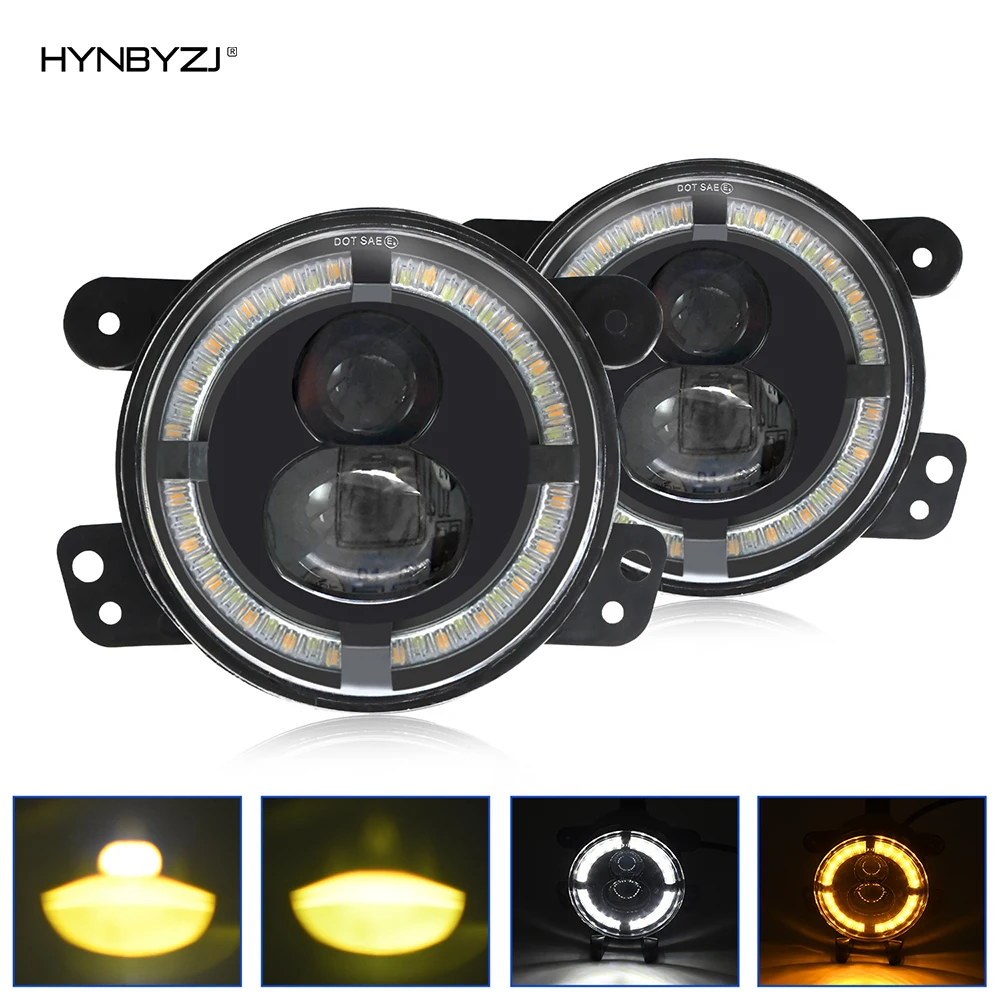 

HYNBYZJ 4" Led Fog Lights Halo Ring DRL Off Road Fog Lamp for Jeep Chevrolet Wrangler JK TJ LJ Dodge Journey 200W Yellow White