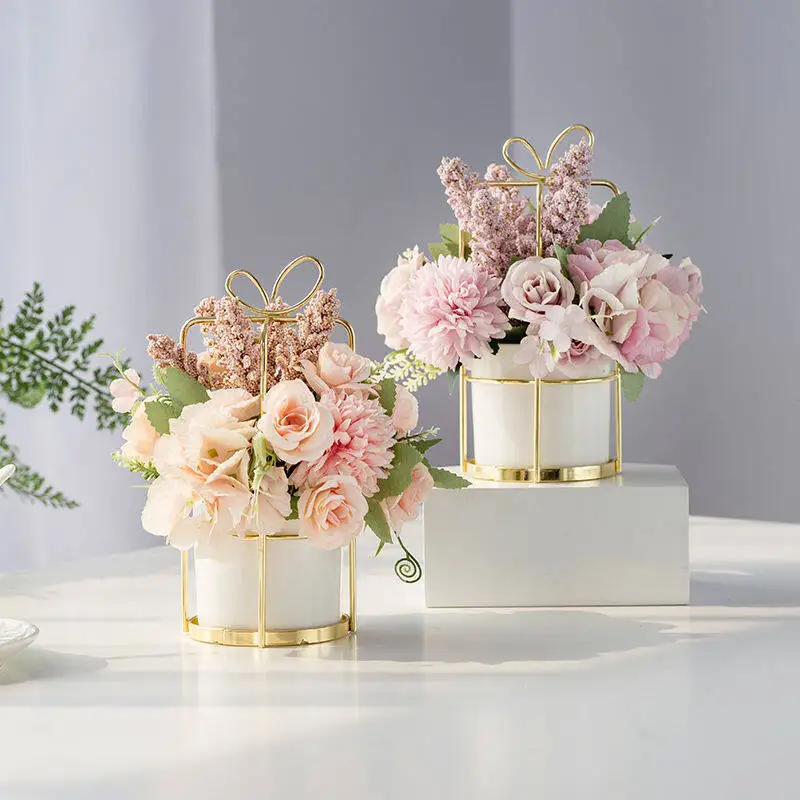 

Букет искусственных цветов, Цветочная композиция с вазой, украшение для дома, украшение для гостиной