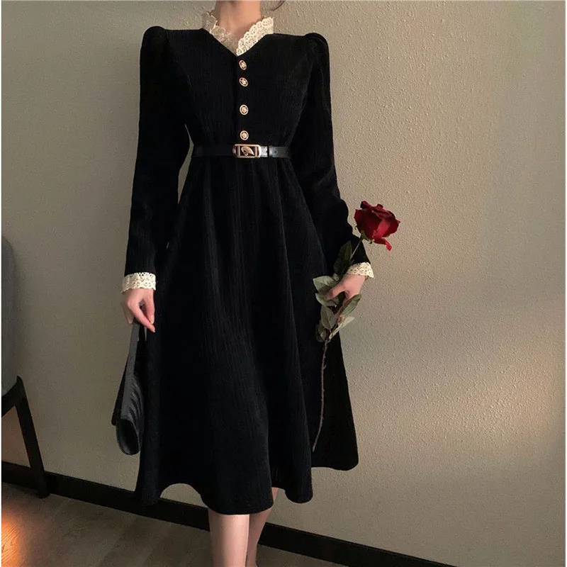 2023 French Vintage Dress Women's Autumn and Winter Corduroy Lace Collar Cinched Waist Temperament Long PartySexy Dress
2023 French Vintage Dress Women's Autumn and Winter Corduroy Lace Collar Cinched Waist Temperament Long PartySexy Dress