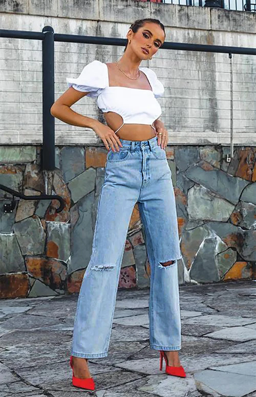 

Sexy Ladies Jeans Trendy Hollow Out Denim Pants Mujer Flare Jeans Women
