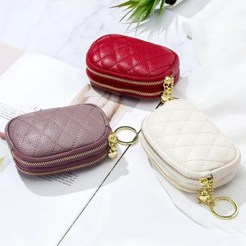 

Women Small Coin Purse with Keyring Genuine Leather Handmade Coin Wallet Mini Card Holder Key Bag Case Zipper Change Purse