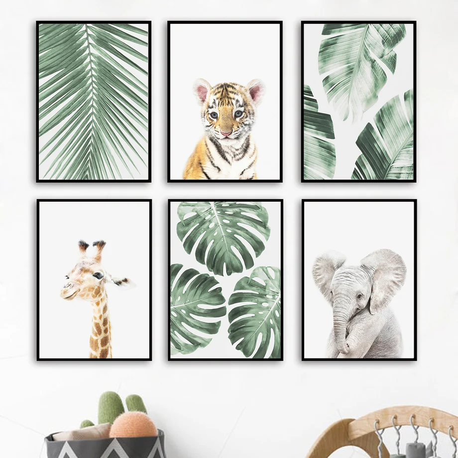 

Giraffe Tiger Elephant Monstera Palm Leaf Tropical Nursery Wall Art Print Canvas Painting Nordic Poster Decor Pictures Kids Room