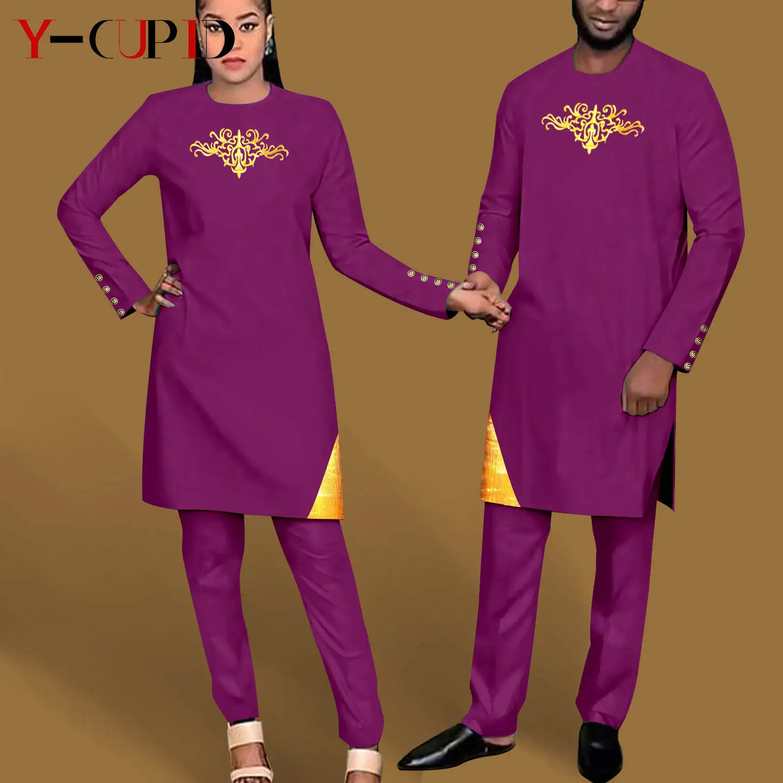 

African Clothes for Couples Agbada Dashiki Women Long Shirt and Pant Sets Matching Men Outfits Bazin Riche Kaftan Asoebi Y23C038