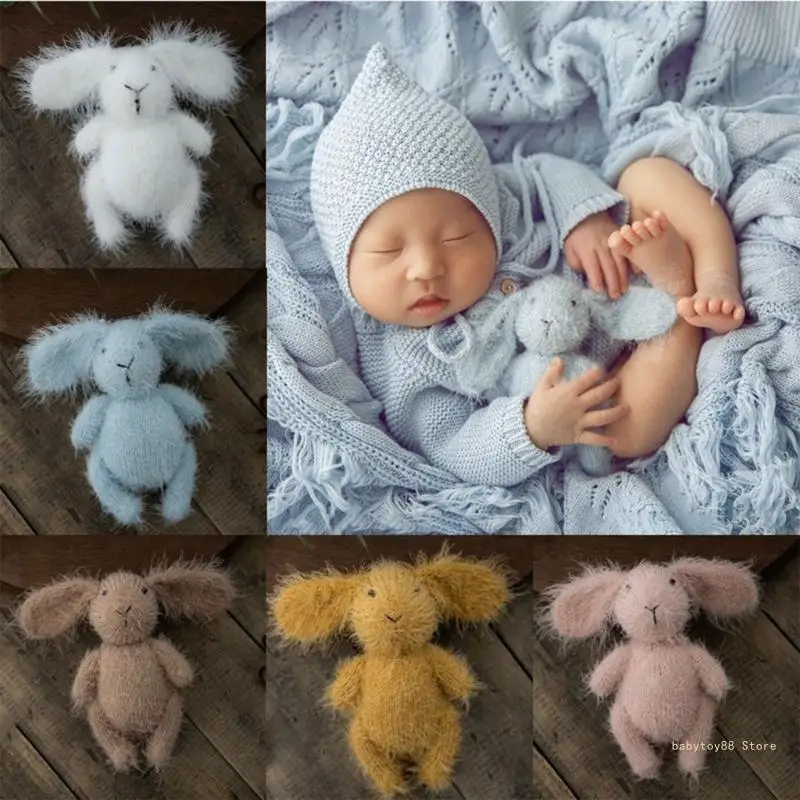 

Y4UD милый кролик плюшевая игрушка реквизит для фотосъемки новорожденных куклы ручной работы вязаный кролик