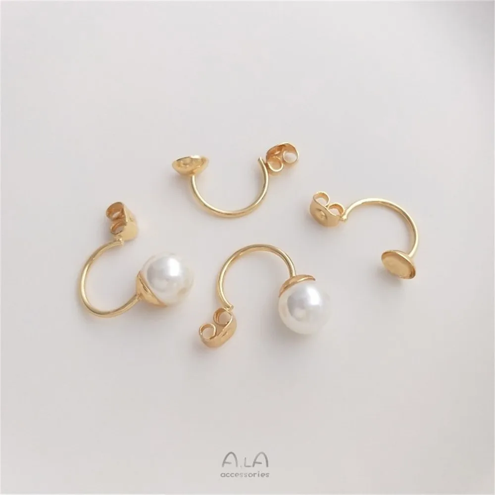 

diy accessories 14K package gold C-shaped pearl to butterfly ear plugs back hanging ear plug handmade ear jewelry materials