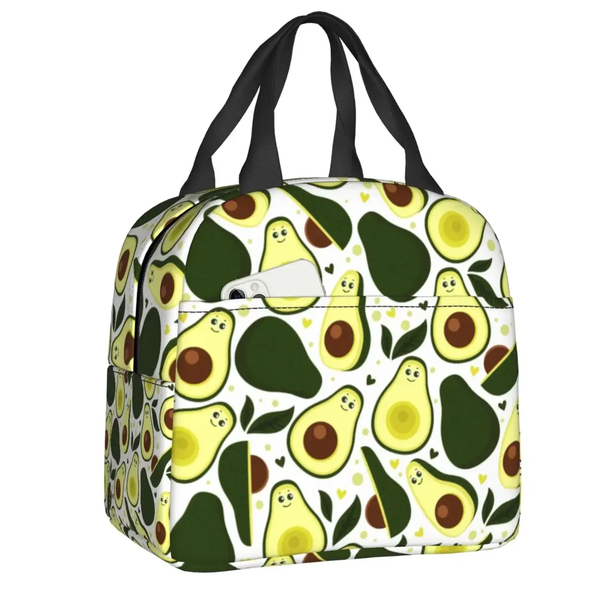 

Изолированная сумка-тоут для ланча с принтом из веганских фруктов и авокадо для женщин, охлаждающая Термосумка для еды, Ланч-бокс для школы, работы, дорожные сумки для пикника