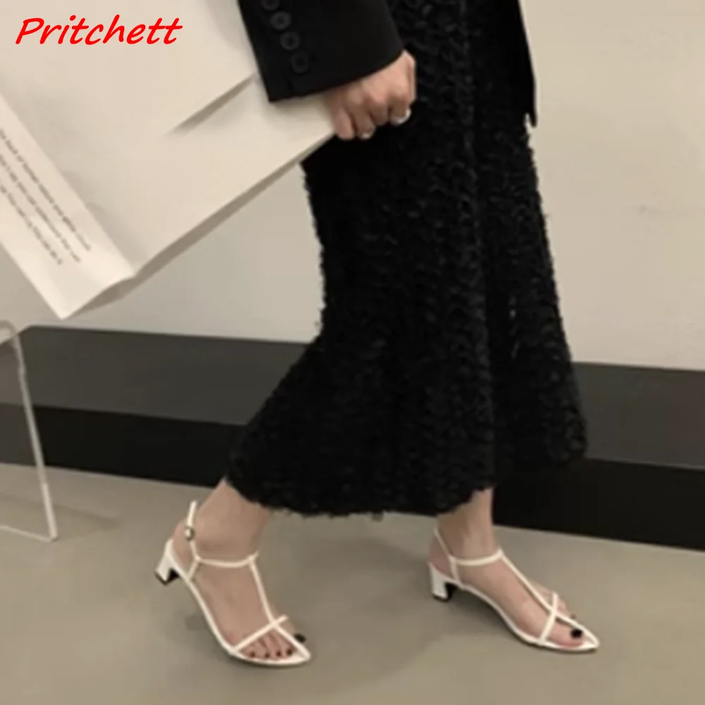 

Slingback One Word Belt Summer Sandals Open Toe Cross Tied Buckle Strap Square Heels New Arrivals Casual Fashion Women Shoes