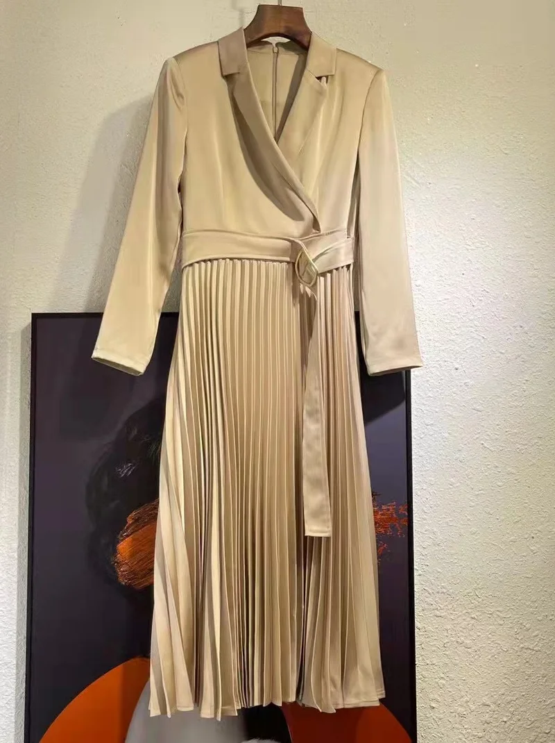 One Piece Dress 2023 Spring Autumn Style Women Notched Collar Ring Deco Long Sleeve Mid-Calf Length Pleated Dress Vestidos Festa
One Piece Dress 2023 Spring Autumn Style Women Notched Collar Ring Deco Long Sleeve Mid-Calf Length Pleated Dress Vestidos Festa