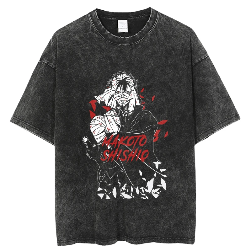 

Rurouni Kenshin Hip Hop Streetwear Washed T Shirt 2023 Harajuku Tshirt Summer Short Sleeve T-Shirt Cotton Casual Tops Tees