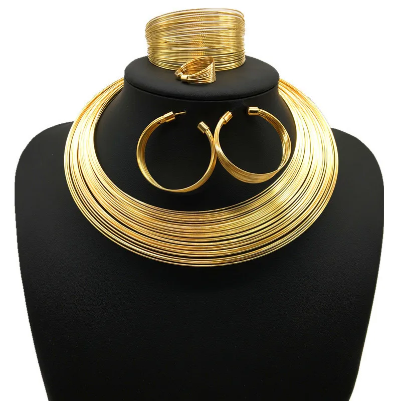 Popular Nigerian Bride Necklace Set in Europe and America, Alloy Multi Wire Collar Set of Four Pieces
Popular Nigerian Bride Necklace Set in Europe and America, Alloy Multi Wire Collar Set of Four Pieces