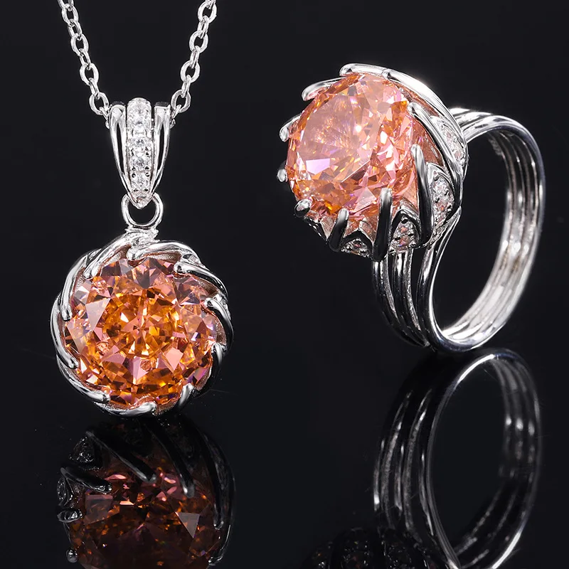 925 Sterling Silver Champagne High Carbon Diamond Luxury Jewelry Set For Women Ring Necklace Free Shipping Anniversary Gift Girl
925 Sterling Silver Champagne High Carbon Diamond Luxury Jewelry Set For Women Ring Necklace Free Shipping Anniversary Gift Girl