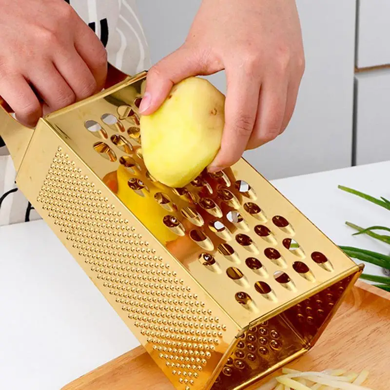Stainless Steel 4 Sided Blades Household Box Grater Container Multipurpose Vegetables Cutter Kitchen Tools Manual Cheese Slicer
Stainless Steel 4 Sided Blades Household Box Grater Container Multipurpose Vegetables Cutter Kitchen Tools Manual Cheese Slicer