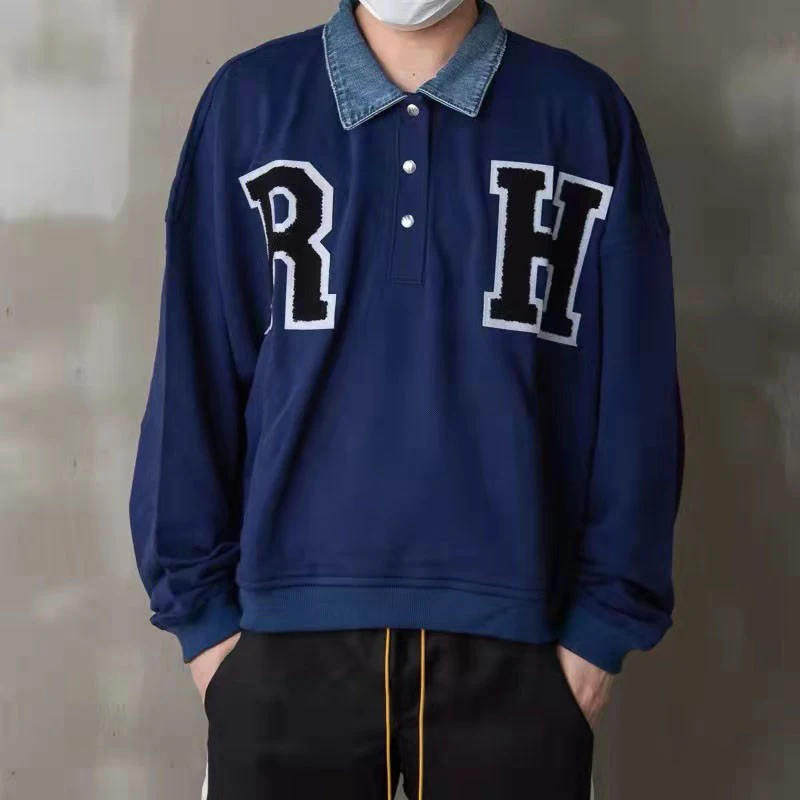 Denim Collar Blue RHUDE Sweatshirt Men Women 1:1 Patchwork RH Letter Towel Embroidery Casual Pocket Fashion Loose New Streetwear
Denim Collar Blue RHUDE Sweatshirt Men Women 1:1 Patchwork RH Letter Towel Embroidery Casual Pocket Fashion Loose New Streetwear