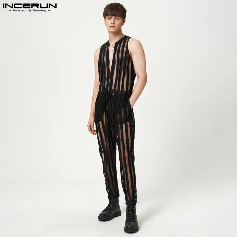Fashion Sexy Style Homewear Jumpsuit INCERUN Mens Transparent Striped Bodysuits Casual Male See-through Sleeveless Rompers S-5XL
Fashion Sexy Style Homewear Jumpsuit INCERUN Mens Transparent Striped Bodysuits Casual Male See-through Sleeveless Rompers S-5XL