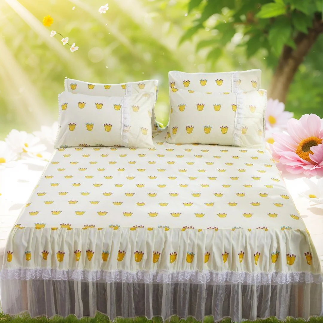 

1PCS Bedspread Sexy Bow Lace Princess Linen Bed Sheet Beddress For Home Bed Sheets Fashion Print Sweet Cute Bedding