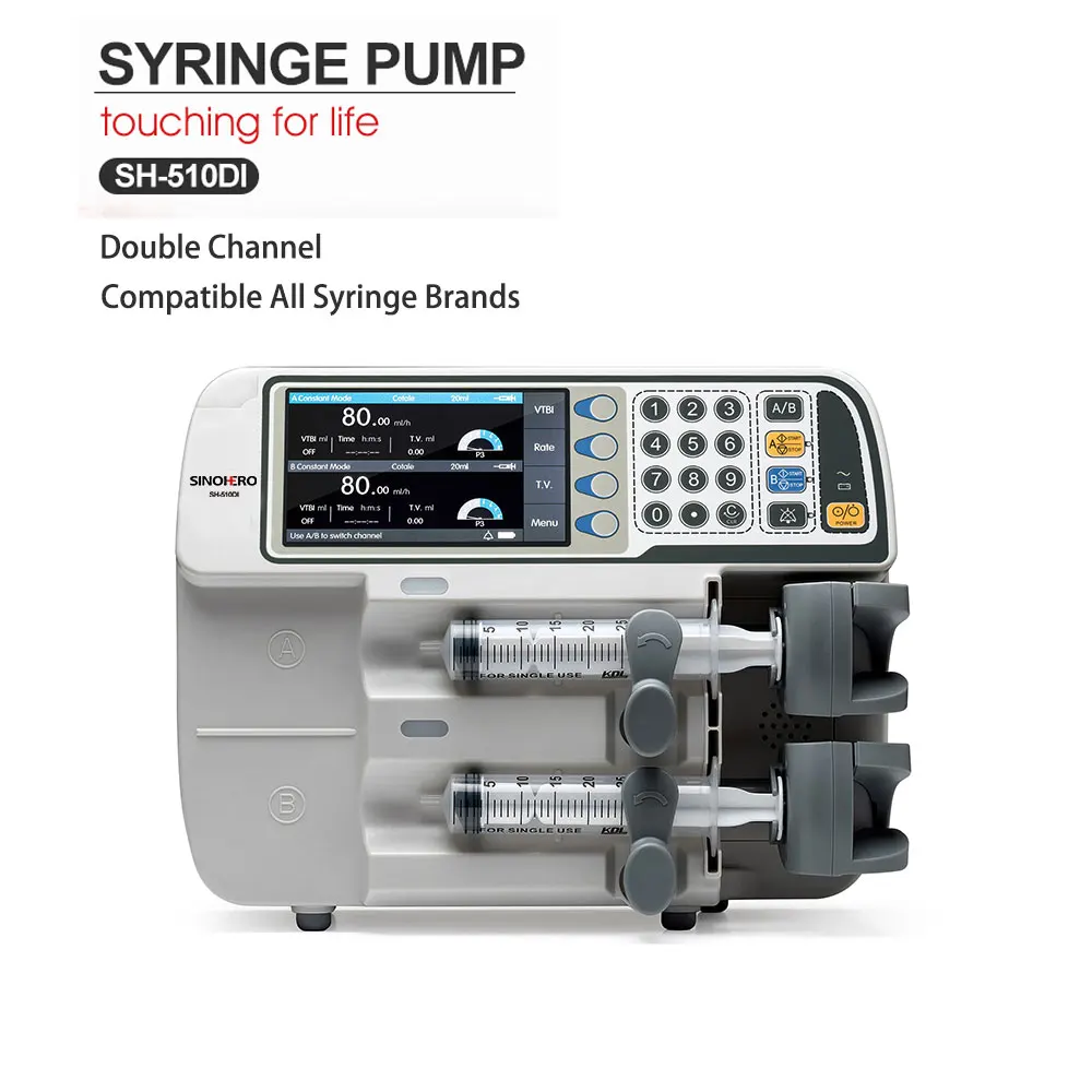 SH-510Di Double Channel Syringe Pump for Human Veterinary Hospital ICU CCU Compatible All Syringe Brands Medical Device
SH-510Di Double Channel Syringe Pump for Human Veterinary Hospital ICU CCU Compatible All Syringe Brands Medical Device
