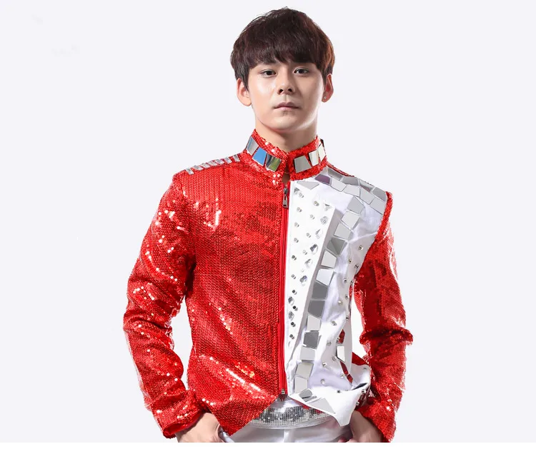 Fashion Men Red Sequins Lens Rivet Jacket Costume Nightclub Male Singer DJ Rock Punk Dance Outfit Stage Performance Coat
Fashion Men Red Sequins Lens Rivet Jacket Costume Nightclub Male Singer DJ Rock Punk Dance Outfit Stage Performance Coat