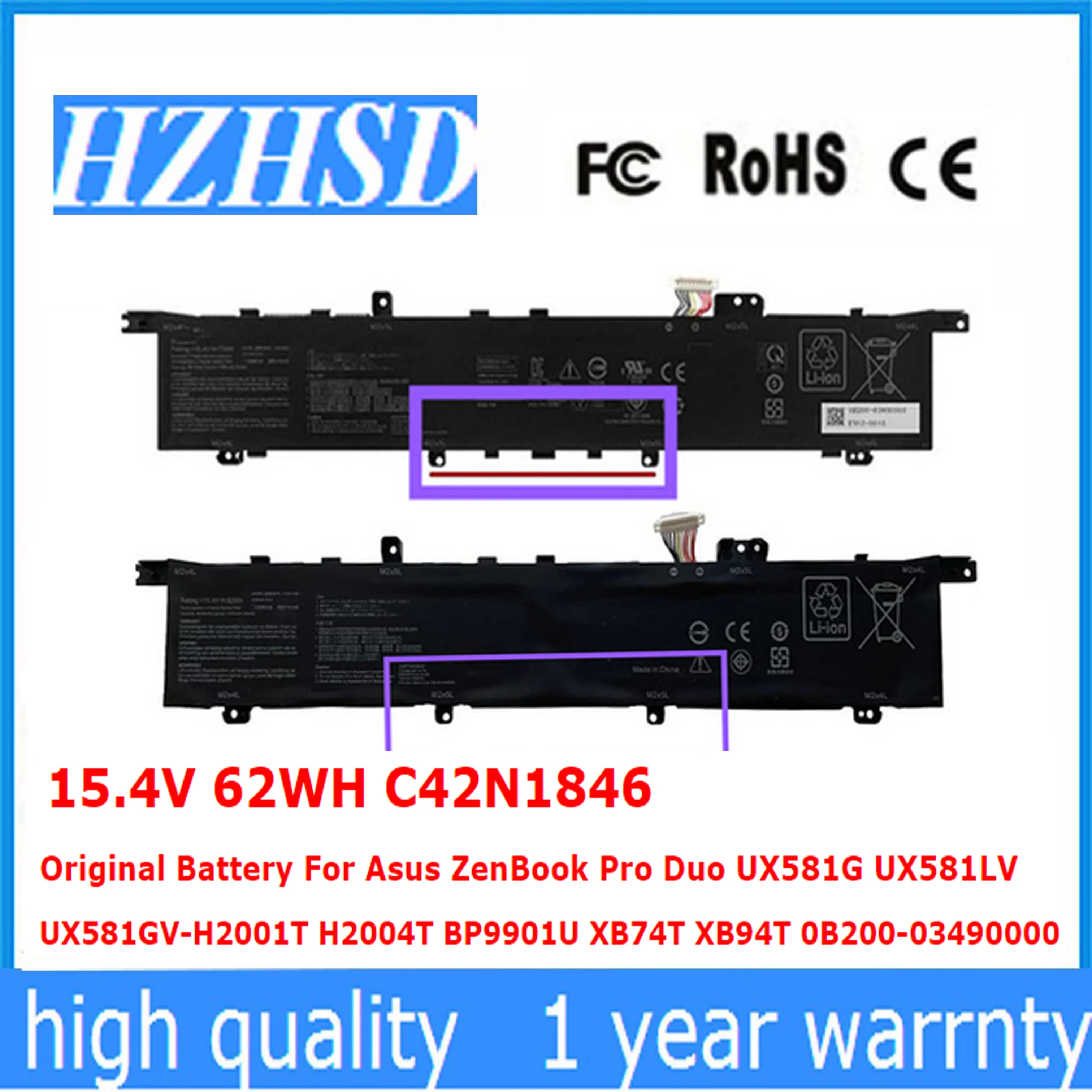 15.4V 62WH C42N1846 Battery For Asus ZenBook Pro Duo UX581G UX581LV UX581GV-H2001T H2004T BP9901U XB74T XB94T 0B200-03490000
15.4V 62WH C42N1846 Battery For Asus ZenBook Pro Duo UX581G UX581LV UX581GV-H2001T H2004T BP9901U XB74T XB94T 0B200-03490000