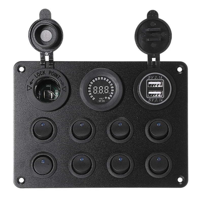 

8 Gang Marine Boat LED Circuit Breaker Toggle Switch Panel with Digital Voltmeter Dual USB Port for Car Boat RV Truck