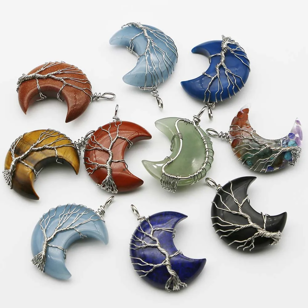 Natural Stone Crystal Agate Moon Necklace Pendant Life Fortune Tree Handmade Silver Winding Wire Fashion Charm Jewelry Gift 4Pcs
Natural Stone Crystal Agate Moon Necklace Pendant Life Fortune Tree Handmade Silver Winding Wire Fashion Charm Jewelry Gift 4Pcs