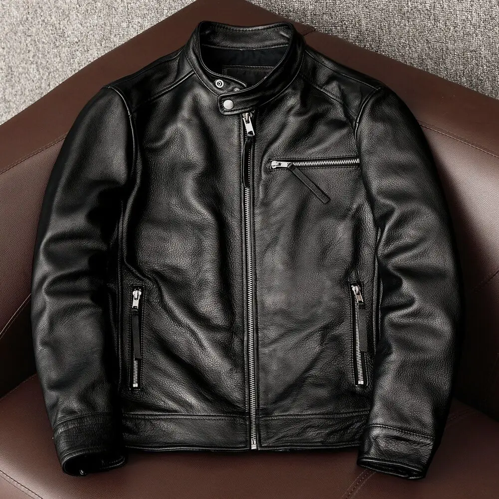 

Мужская весенняя куртка, мотоциклетные куртки, мужской блейзер из натуральной кожи, облегающее модное байкерское пальто, мужская одежда из воловьей кожи