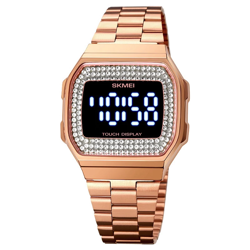 

Rose Gold Sliver Watch Women Quartz Wristwatch Digital Dial Square Sports Clock Fashion Full Diamond Inlay Stainless Steel Reloj