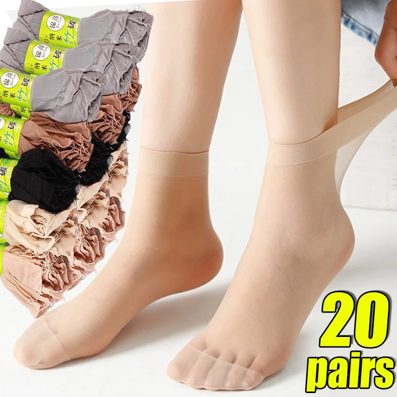 

10/20pairs/lot Skin Color Transparent Socks Thin Women Crystal Silk Socks Nylon Fashion Ladies Summer Short Ankle Silk Sock