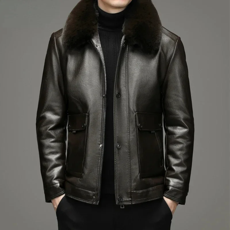 Mens Genuine Leather Jacket Winter Thickened Warm Coat Lapel Fur Collar Fashion Split Jackets Men Clothes Jaqueta Couro
Mens Genuine Leather Jacket Winter Thickened Warm Coat Lapel Fur Collar Fashion Split Jackets Men Clothes Jaqueta Couro
