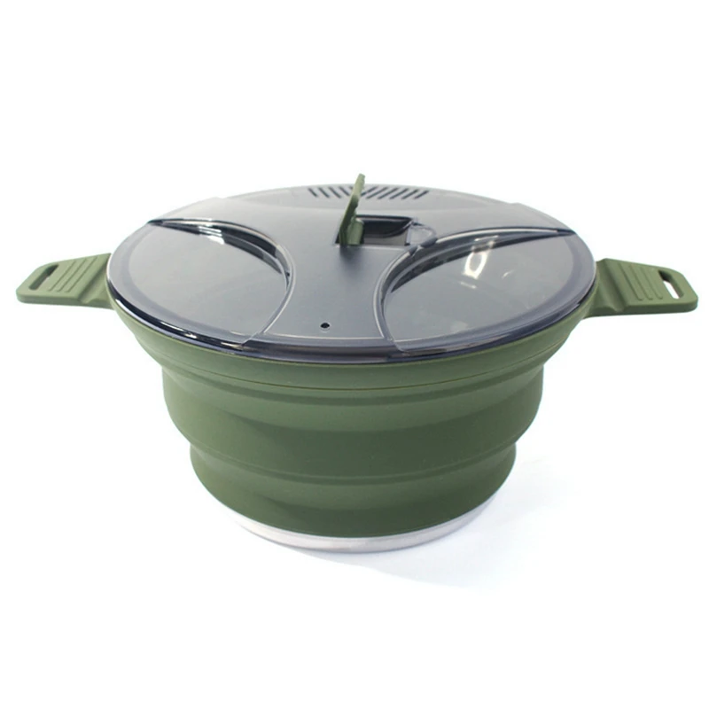 

1 PCS Outdoor Folding Pot Silicone Hiking Cooking Pot Portable Picnic Pot Stainless Steel Camping Cooker ,Khaki