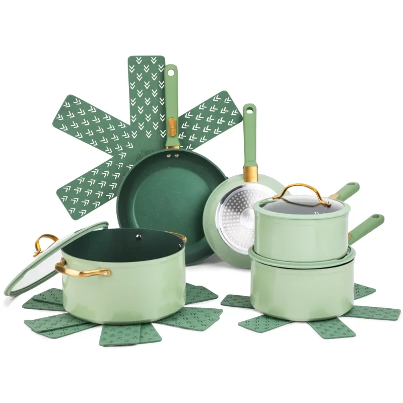 

Thyme & Table Non-Stick 12-Piece Granite Cookware Set Cooking Pot Pan Kitchen Dining Green US