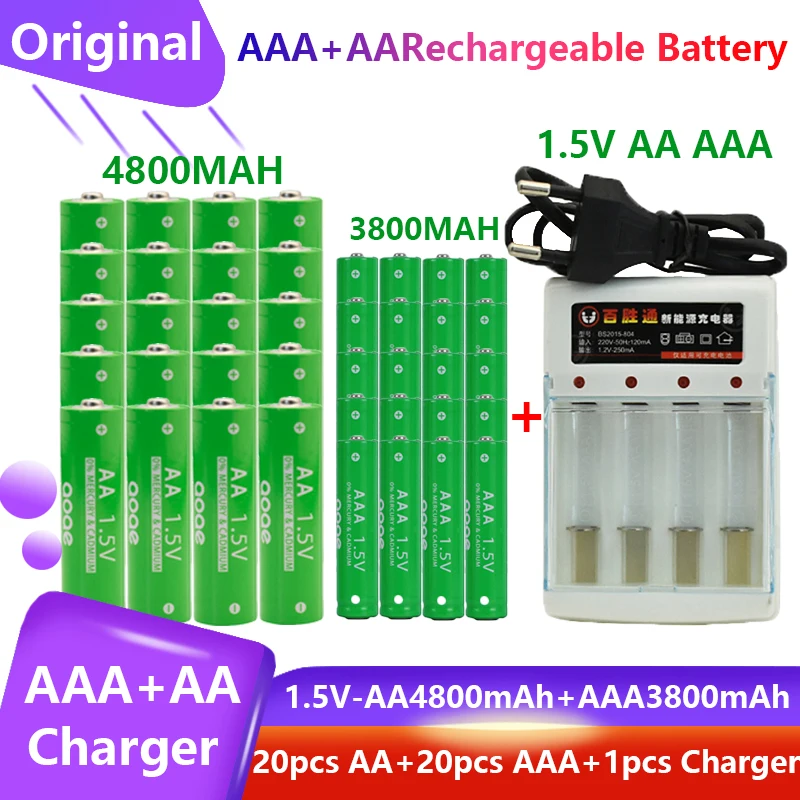 

100% оригинал aa и aaa щелочной аккумулятор с зарядным устройством 1,5 в 4800 мАч + 3800 мАч для часов и игрушек для мыши + бесплатная доставка