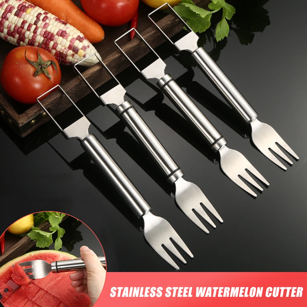 

New Watermelon Cutter Slicer Tool Fork 2 In 1 Stainless Steel Watermelon Fruit Slicer Fruit Salad Knife Fork Tool Kitchen Gadget