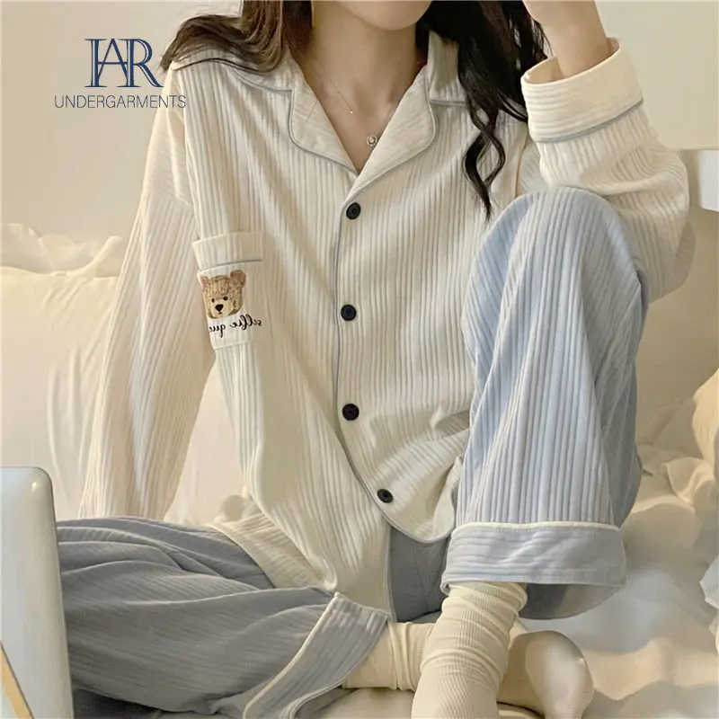 Pajamas Women's Autumn and Winter Cardigan Sweet Simple Student Cute Cartoon Spring Loungewear Set 
Pajamas Women's Autumn and Winter Cardigan Sweet Simple Student Cute Cartoon Spring Loungewear Set