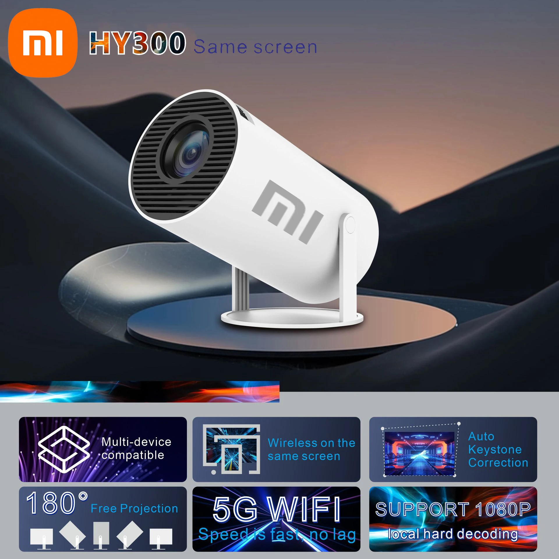 Xiaomi HY300 HDMI Portable LED Projector Android 11.0 4K Full HD 720P 120 ANSI Support 2.4G&5G WIFI Wireless Connection BT5.0
Xiaomi HY300 HDMI Portable LED Projector Android 11.0 4K Full HD 720P 120 ANSI Support 2.4G&5G WIFI Wireless Connection BT5.0