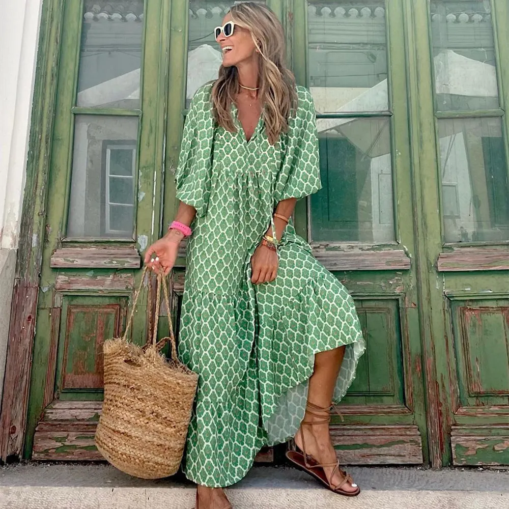 Women Bohemian Geometric Floral Print Long Dress Puff Sleeve Dresses Woman Spring Summer Casual Loose Dress Boho Outfits
Women Bohemian Geometric Floral Print Long Dress Puff Sleeve Dresses Woman Spring Summer Casual Loose Dress Boho Outfits